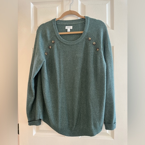 Market & Spruce Green Crew Neck Sweater with Button Details - Picture 1 of 5